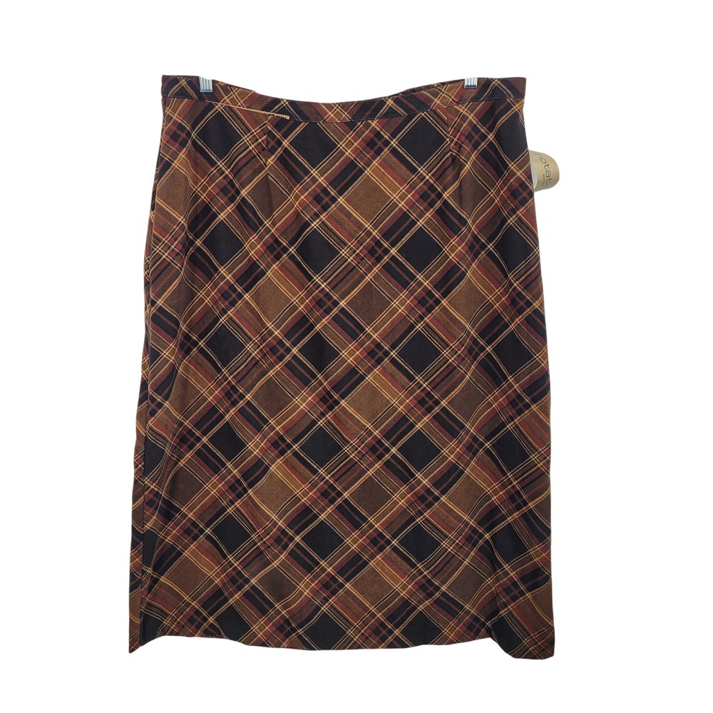 Vtg Dark Academia Brown Tartan Plaid Faux Suede Midi Skirt Plus Size 3X Preppy